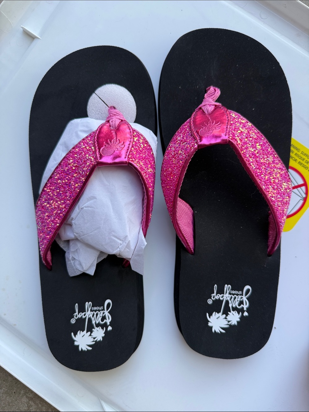 Jellypop Women’s Glitter Hot Pink Strap Black Footbed Flip Flops